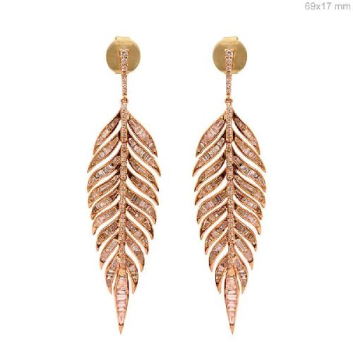 BAGUETTE DIAMOND LEAF DESIGN EARRINGS, Purity : 18k