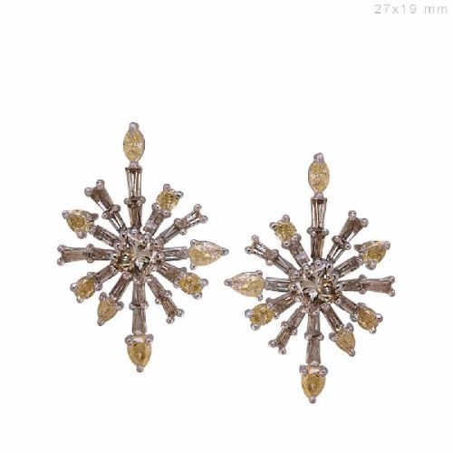 DESIGNER BAGUETTE DIAMOND STUD EARRINGS, Purity : 18k