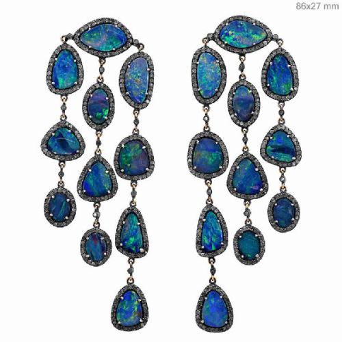 DIAMOND OPAL GEMSTONE CHANDELIER EARRINGS