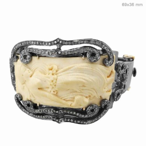 DIAMOND YELLOW GOLD BONE CARVED BRACELET