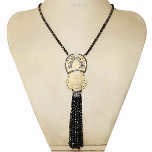 GEMSTONE BEADED TASSEL NECKLACE, Purity : 925 Sterling