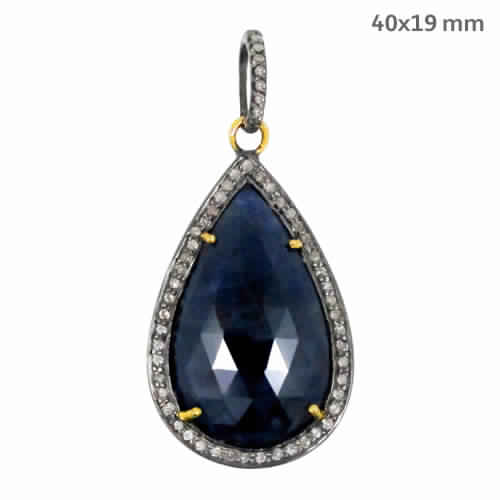 Pave Diamond Gemstone Pendant, Size : 40x19 MM