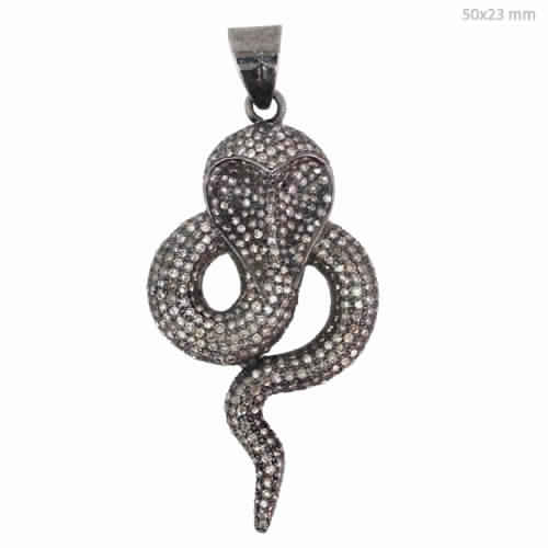 PAVE DIAMOND SNAKE PENDANT, Size : 50x23 MM