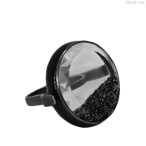 SILVER DIAMOND CRYSTAL SHAKER RING, Size : 28x26 Mm