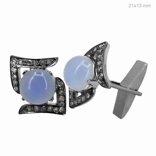 SILVER PAVE DIAMOND CHALCEDONY CUFFLINKS