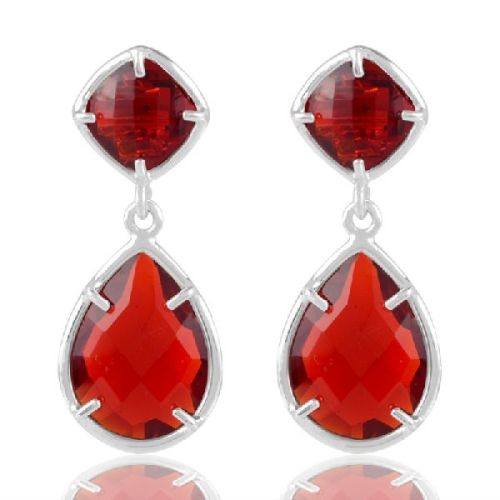 925 Sterling Silver Red Stone Earring