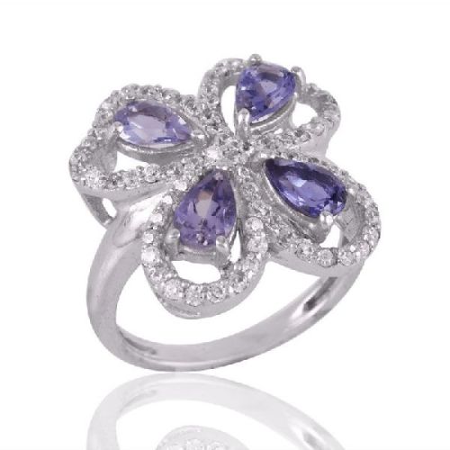 Amethyst and Cubic Zircon CZ Butterfly Solid Silver Engagement Ring