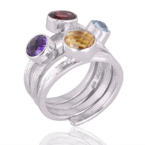 Amethyst Citrine Garnet And Sky Blue Topaz Gemstone 925 Sterling Silver Ring