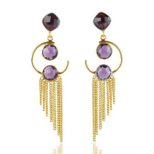 Amethyst Color Stone 925 Sterling Silver Earring