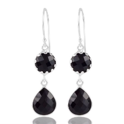 Black Stone Sterling Silver Bezel Earring