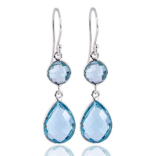 Blue Toapz Gemstone 925 Sterling Silver Dangling Earring