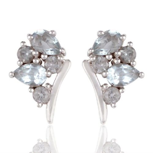 Blue Topaz Gemstone Silver 925 Stud Earring
