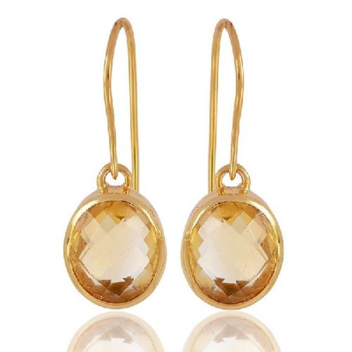 Gold Plated 925 Sterling Silver and Citrine Gemstone Dangle Earring