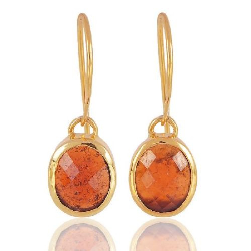 Hessonite Garnet Natural Gemstone 925 Sterling Silver Gold Vermeil Earringgs