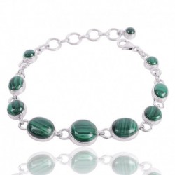 Malachite Gemstone Sterling Silver Bracelet