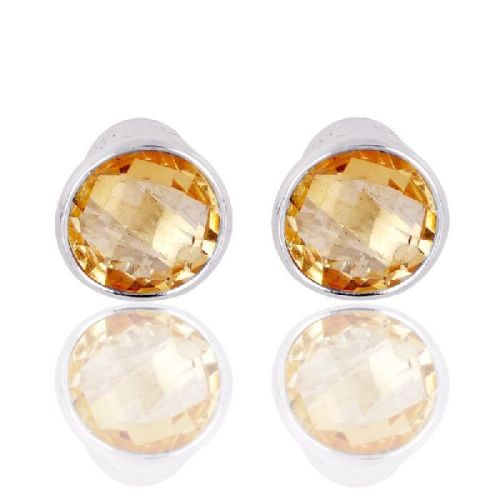 Real Citrine Gemstone Sterling Silver Stud Earring