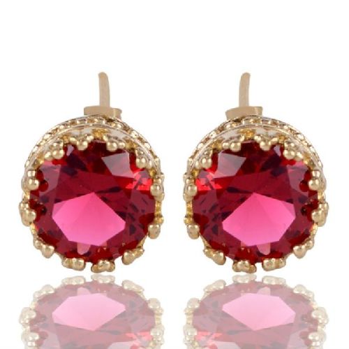 Red Swarovski Glass Gold Plated Fashion Designer Stud Earring