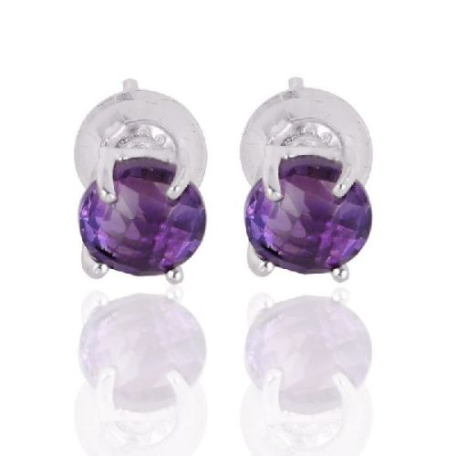 Silver Stud Amethyst Gemstone 925 Sterling Earring