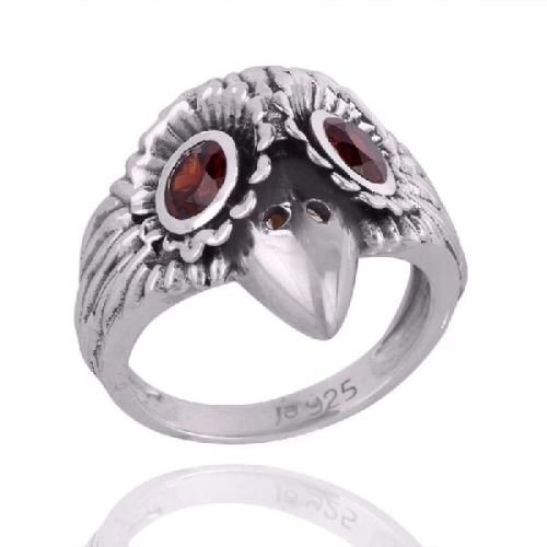 Skull Ring For Men Sterling Silver and Garnet Eyes Women Ring