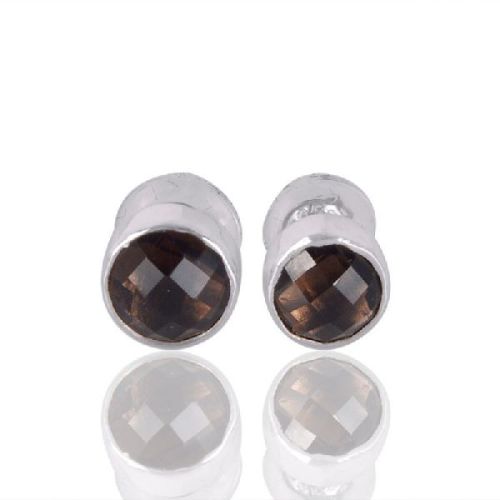 Smoky Quartz Gemstone 925 Silver Stud Earring