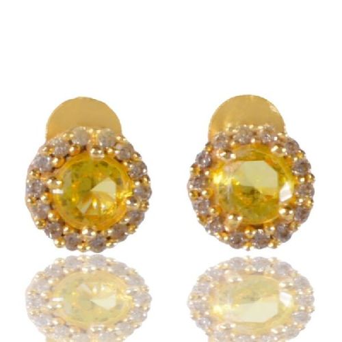 Yellow Gemstone And White Cubic Zirconia Gold Plated Stud Earring