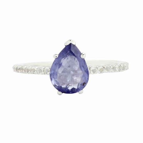 Natural Blue Tanzanite Gemstone Silver Ring For Women