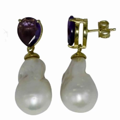 Shine Jewel 92.5 Sterling Silver Amethyst Stone With Pearl Dangle Drop Earring