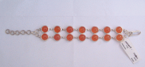 Carnelian Silver Bracelet, Stone Size : 8mm