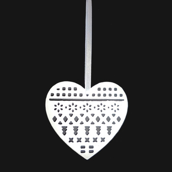 White Christmas Tree Ornament Metal Heart Shaped