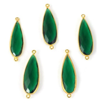 Emerald Hydro Cut Pear Bezel Gemstone Connectors