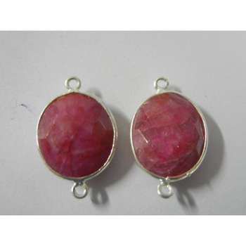 Handmade Died Ruby Cut Oval Gemstone Connectors