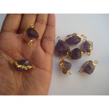 Silver Amethyst Rough Gem Stone Bezel Connectors