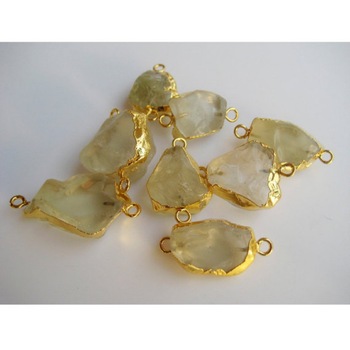 Silver Lemon Rough Gemstone Bezel Connectors