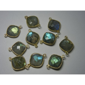 Silver Labradorite Cushion Cut Gemstone Bezel Connectors