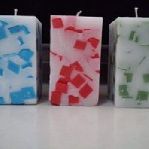 Paraffin Wax Square Pillar Candle, Pattern : Printed