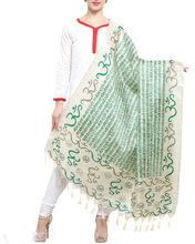 Alluring Off White and Green Color Art Silk Dupatta