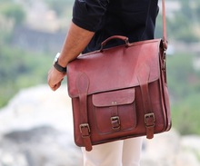 Real Goat Leather Office Use Unisex Briefcase