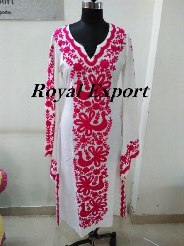 Pink Butterfly Embroidered Kaftan Dress