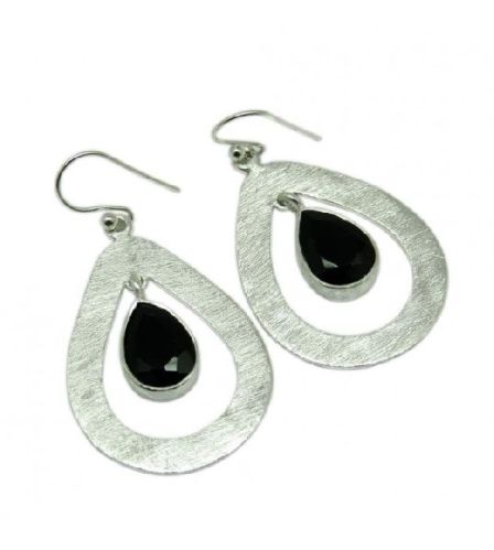 Handmade Black Onyx Black Color Gemstone Silver Jewelry Earring