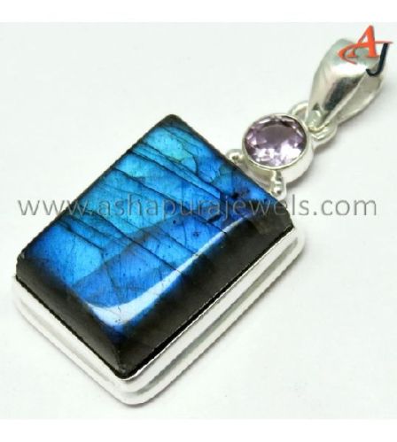 Adorable Labradorite, Amethyst 925 Sterling Silver Pendant