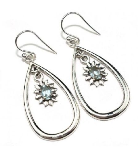 Amazing Oval Drop Shape Blue Topaz 925 Sterling Silver Earring