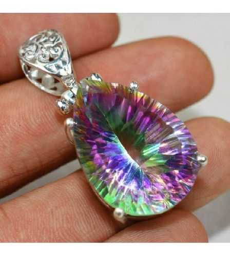 Beautiful Pear Shape Rainbow Mystic Topaz 925 Sterling Silver Pendant