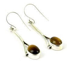 Oval Shape Brown Color Tigers Eye Sterling Silver Earring