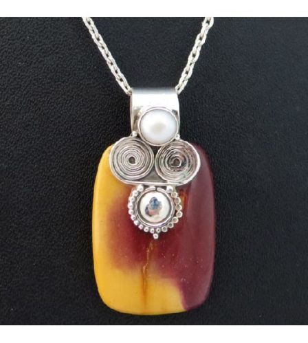 Stylish Mookaite, Pearl 925 Sterling Silver Pendant