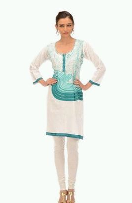 Chhabra 555 Green Cotton Embroidered Kurti, Style : Straight