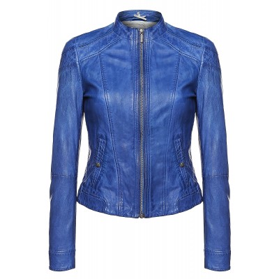 Ladies Royal Blue Leather Jacket, Size : M