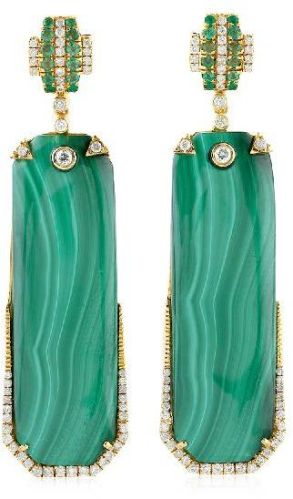 18k Yellow Gold Malachite Dangle Earring