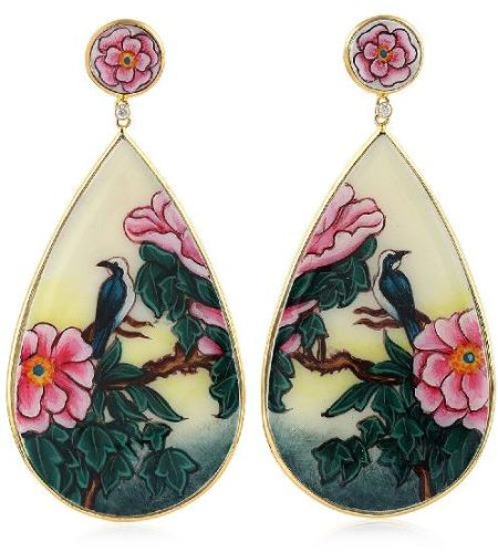 Designer 18kt Gold Picture Enamel Dangle Earring