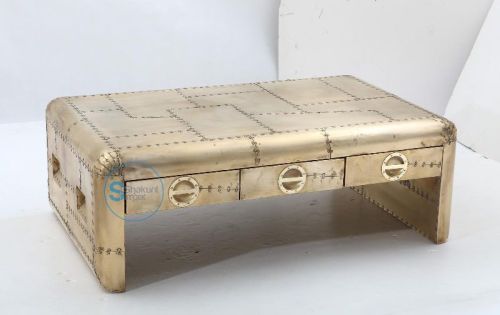 3 DRAWERS BRASS FINISH AVIATOR COFFEE TABLE