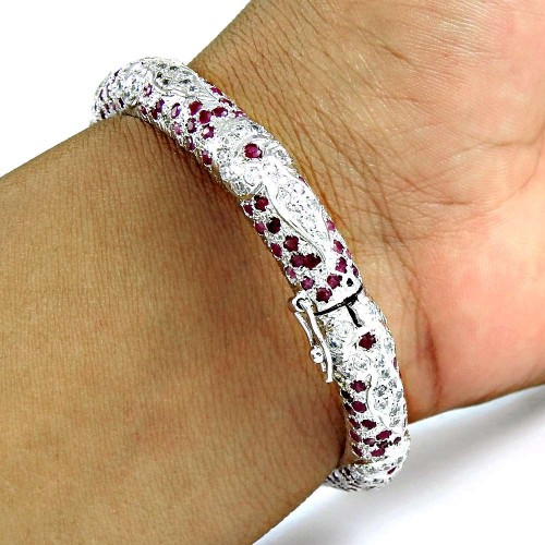 A Secret! Ruby, White CZ 925 Sterling Silver Bangle